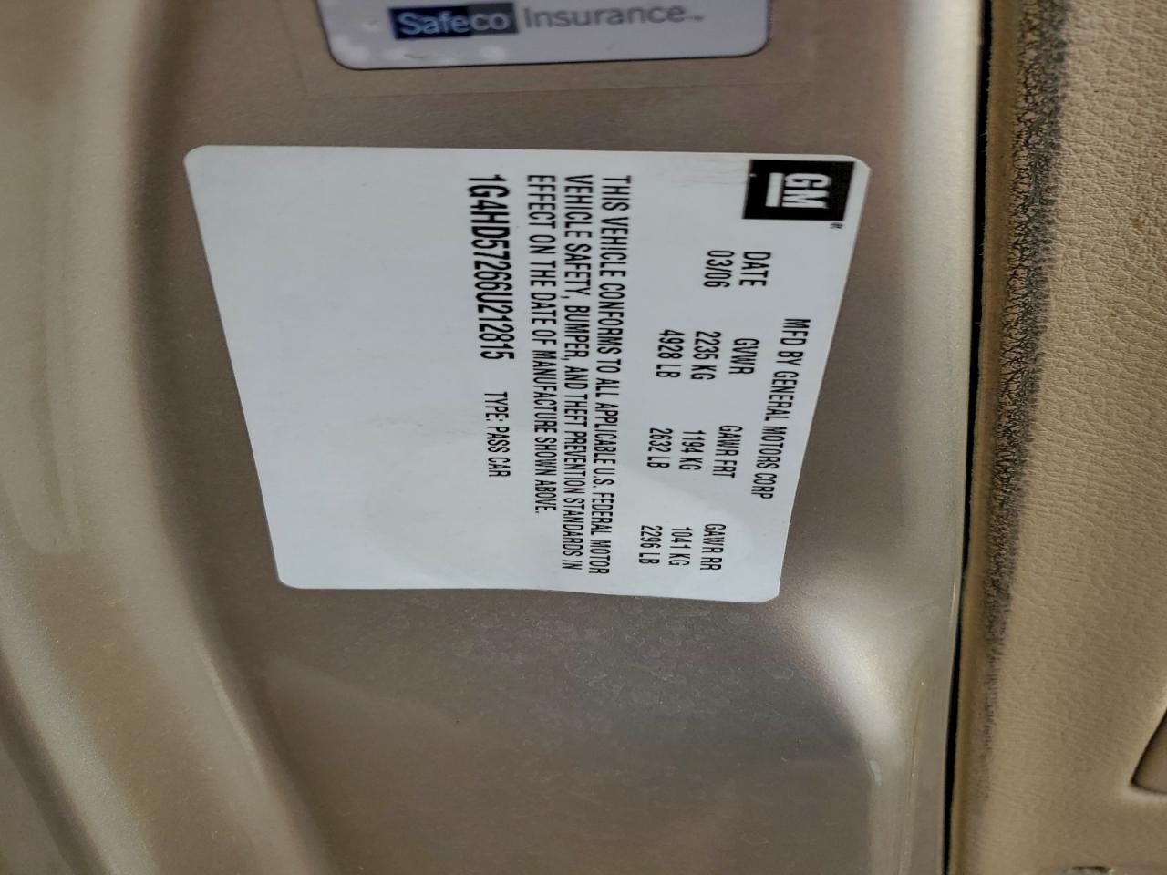 2006 Buick Lucerne Cxl VIN: 1G4HD57266U212815 Lot: 93873885