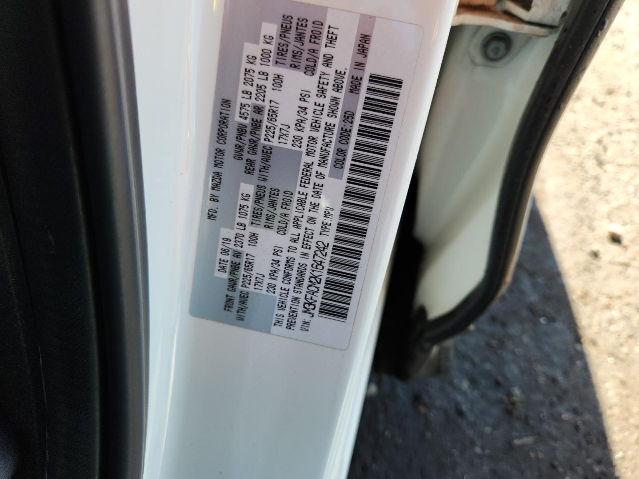 2019 Mazda Cx-5 Touring VIN: JM3KFACM2K1647242 Lot: 92452055