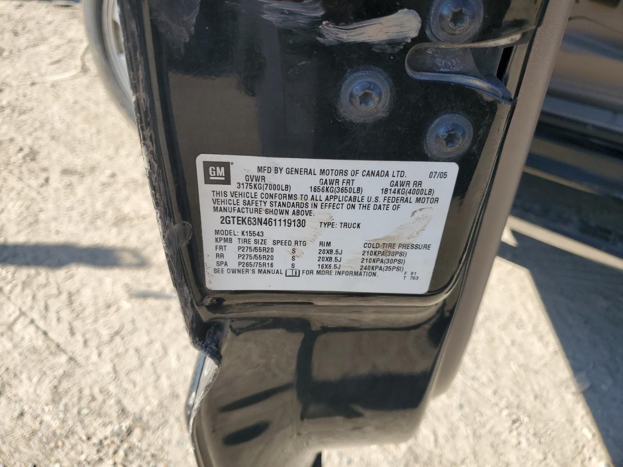 2006 GMC Sierra K1500 Denali VIN: 2GTEK63N461119130 Lot: 91422375