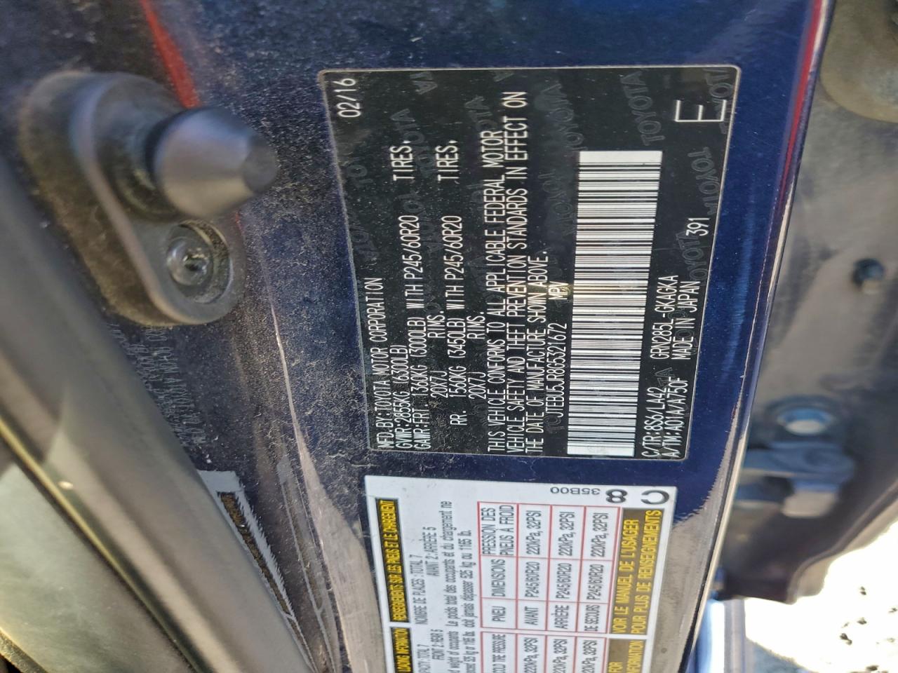 2016 Toyota 4Runner Sr5/Sr5 Premium VIN: JTEBU5JR8G5321672 Lot: 93820325