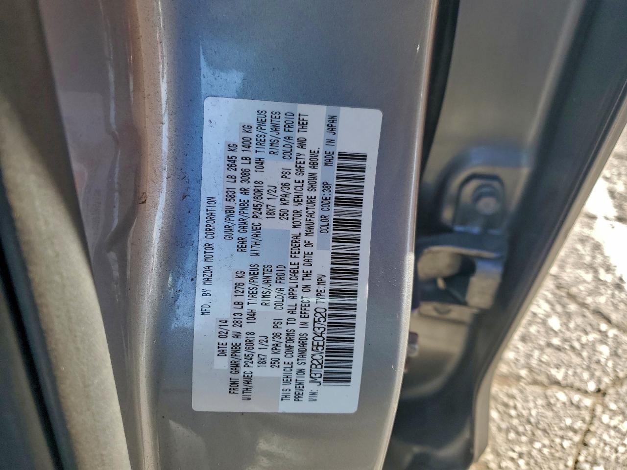 2014 Mazda Cx-9 Touring VIN: JM3TB2CV5E0437520 Lot: 93294165