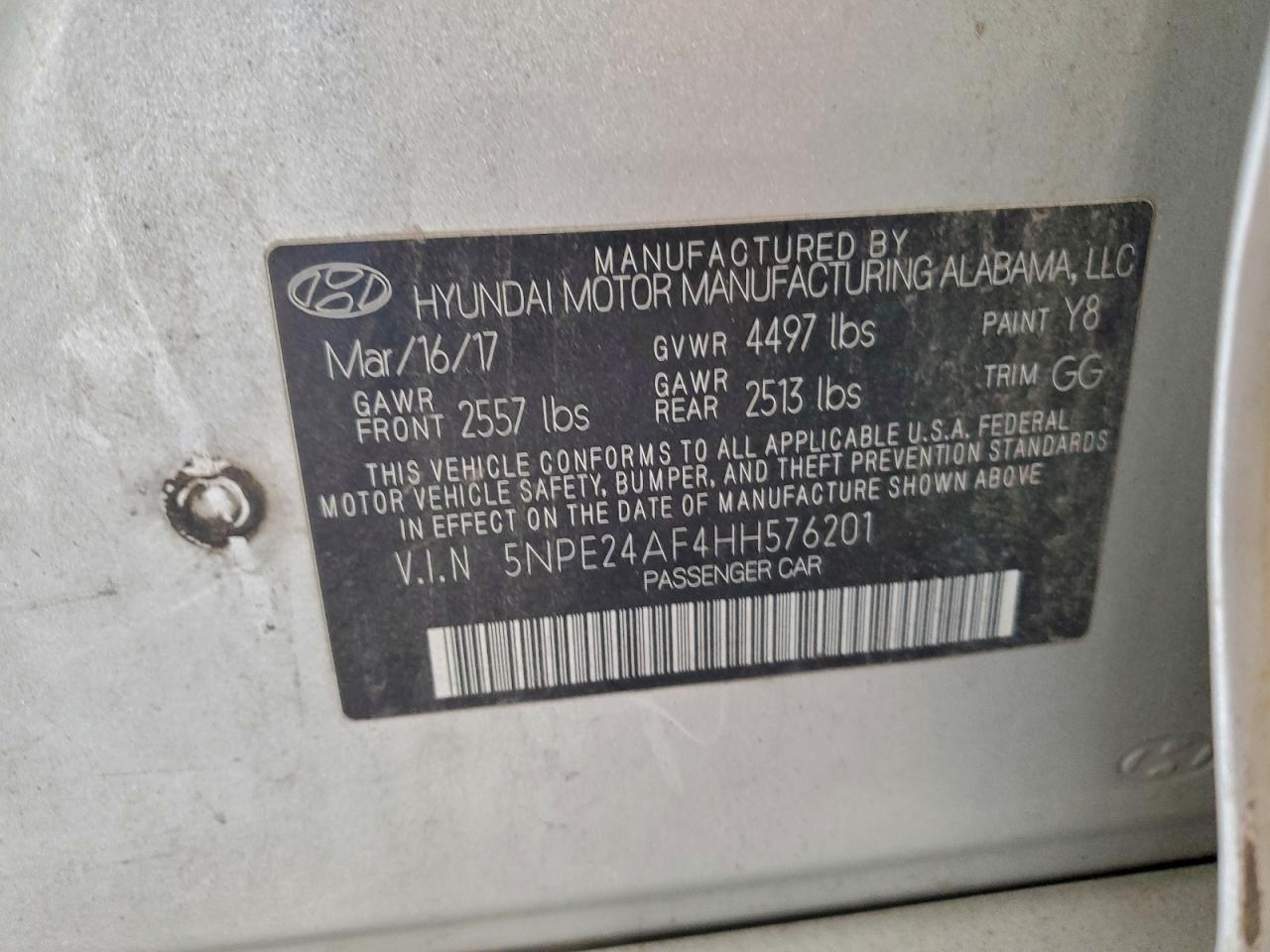 2017 Hyundai Sonata Se VIN: 5NPE24AF4HH576201 Lot: 94687735