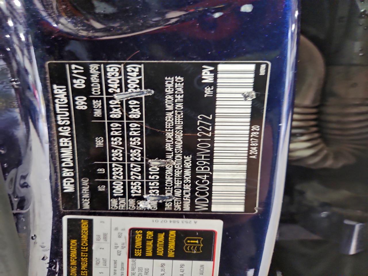 2017 Mercedes-Benz Glc 300 VIN: WDC0G4JB9HV012272 Lot: 92975295