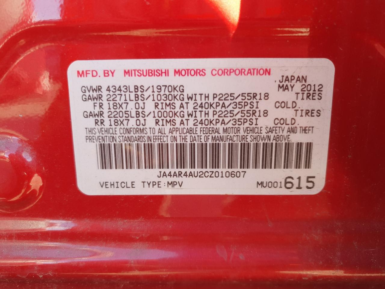 2012 Mitsubishi Outlander Sport Se VIN: JA4AR4AU2CZ010607 Lot: 91864135