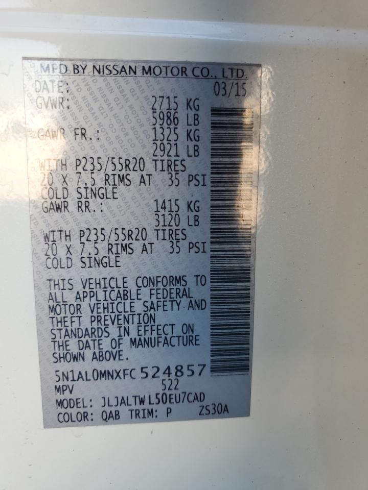 2015 Infiniti Qx60 VIN: 5N1AL0MNXFC524857 Lot: 93508895