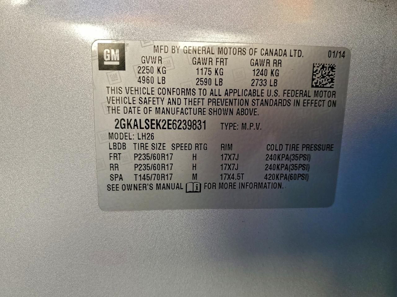 2014 GMC Terrain Slt VIN: 2GKALSEK2E6239831 Lot: 94716745