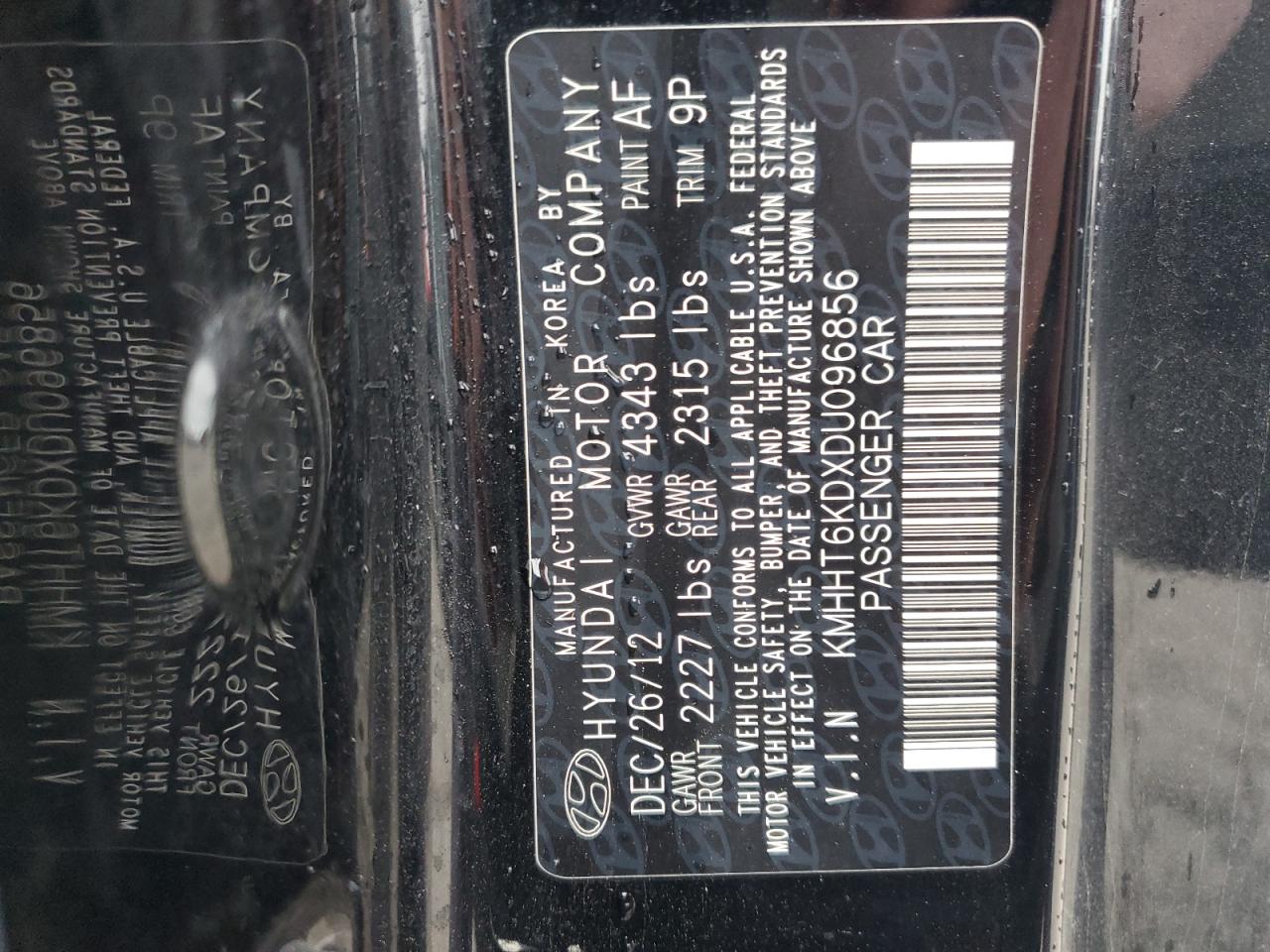 2013 Hyundai Genesis Coupe 2.0T VIN: KMHHT6KDXDU096856 Lot: 90906435