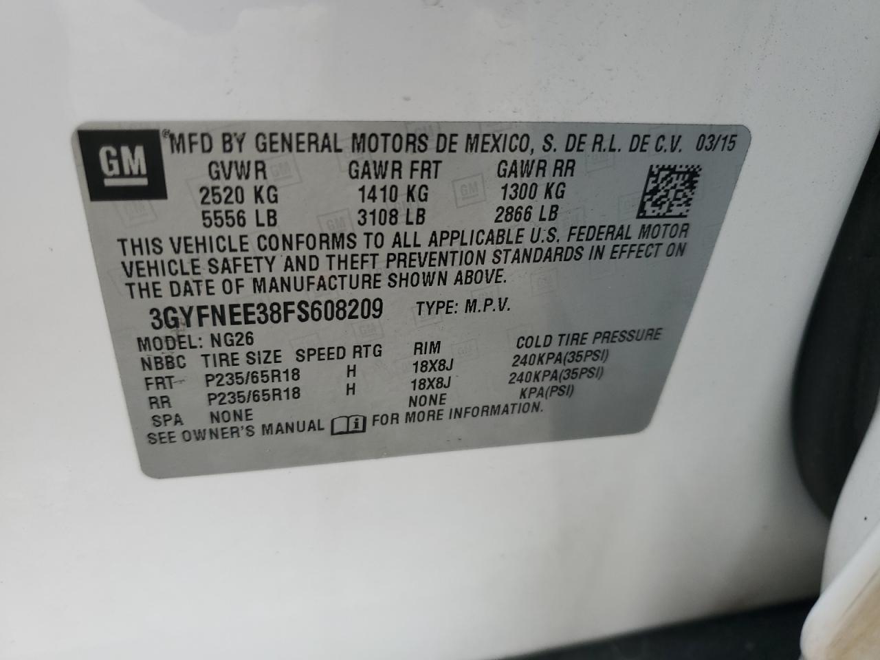 2015 Cadillac Srx Luxury Collection VIN: 3GYFNEE38FS608209 Lot: 93003715