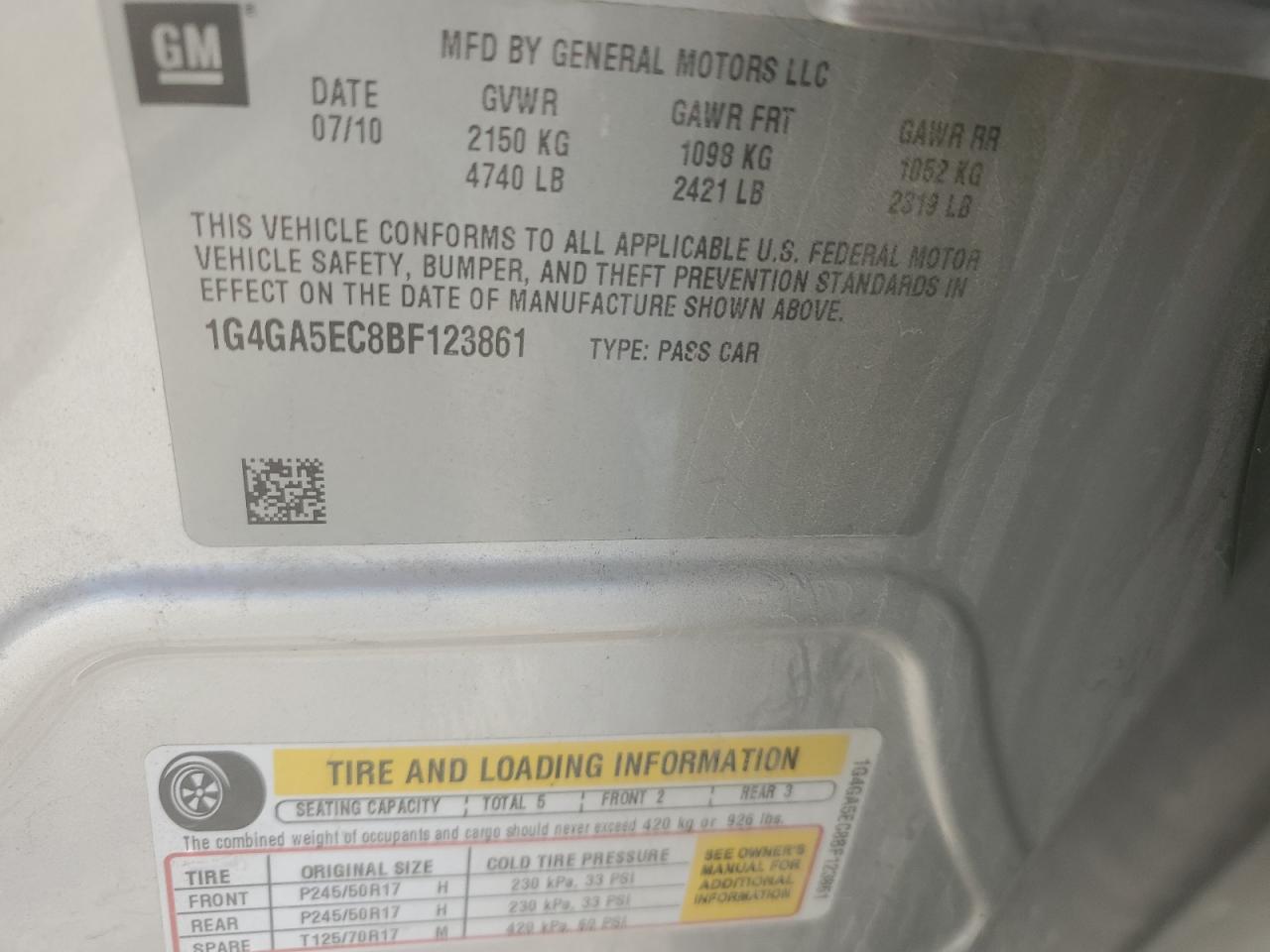 2011 Buick Lacrosse Cx VIN: 1G4GA5EC8BF123861 Lot: 91196585