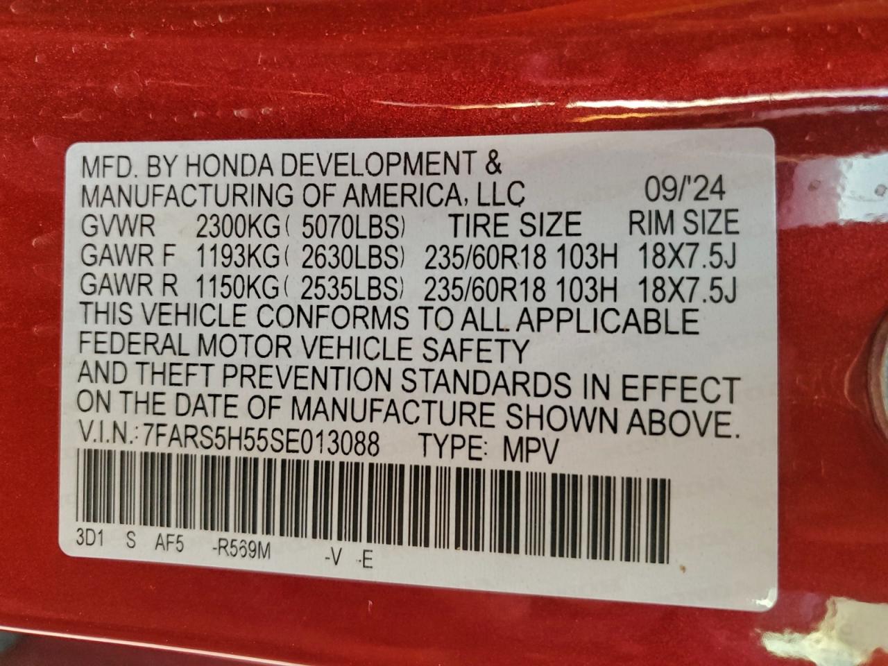 2025 Honda Cr-V Sport VIN: 7FARS5H55SE013088 Lot: 94229925