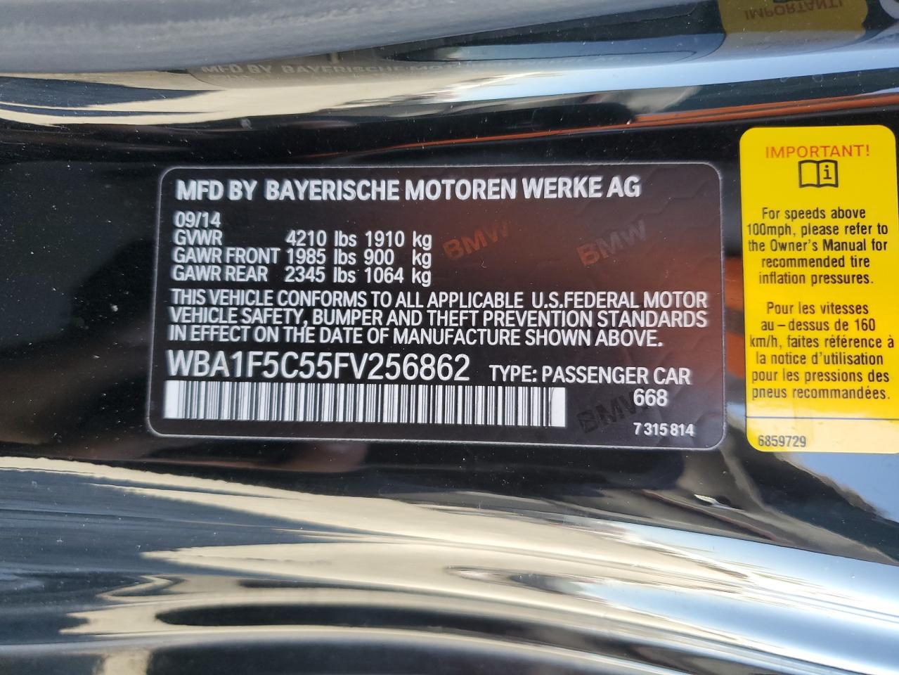 2015 BMW 228 I VIN: WBA1F5C55FV256862 Lot: 92123535