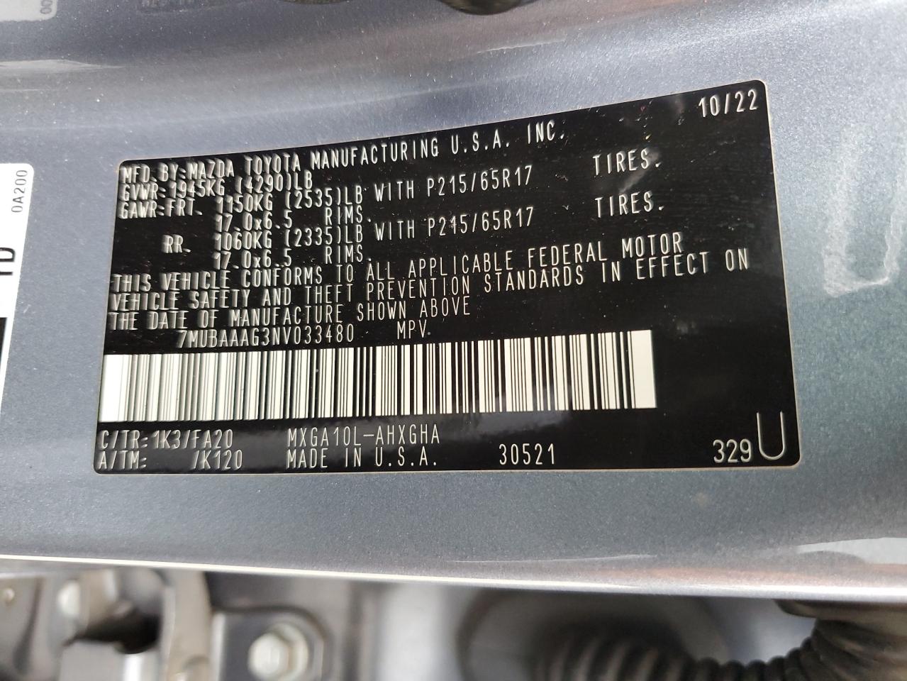 2022 Toyota Corolla Cross Le VIN: 7MUBAAAG3NV033480 Lot: 91920765