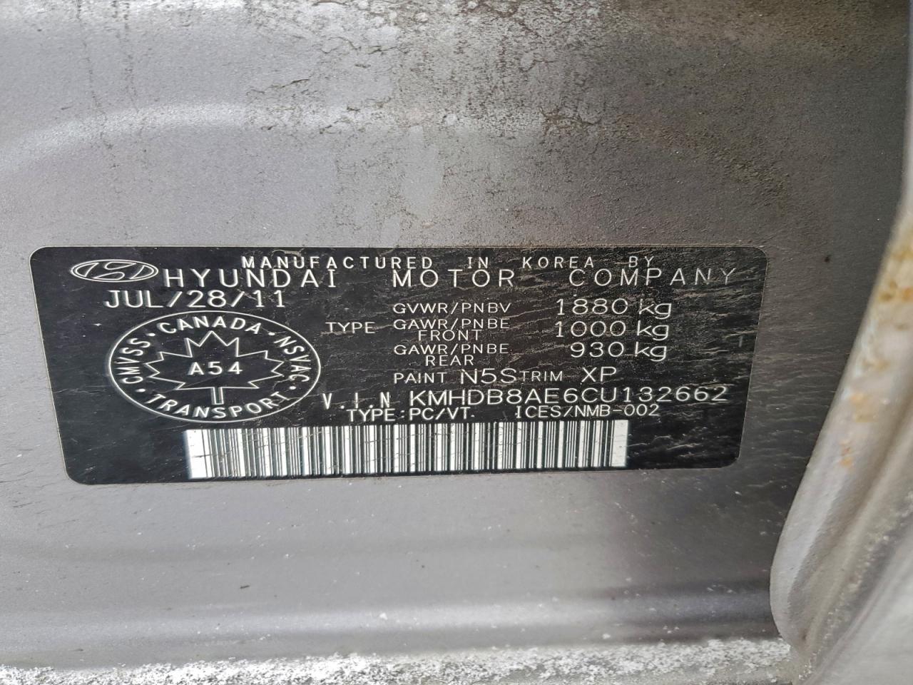 2012 Hyundai Elantra Touring Gls VIN: KMHDB8AE6CU132662 Lot: 95055655