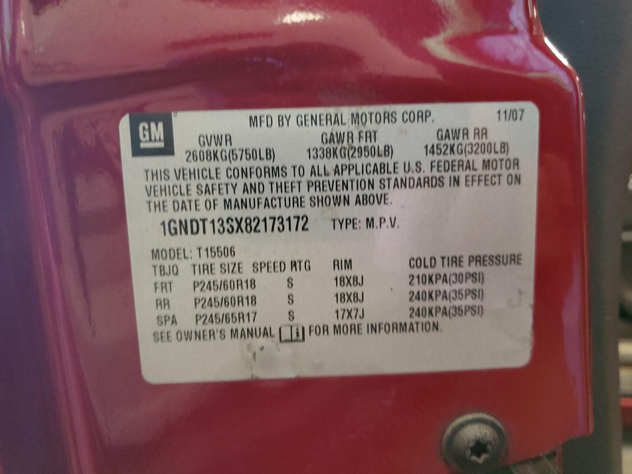 2008 Chevrolet Trailblazer Ls VIN: 1GNDT13SX82173172 Lot: 92939425