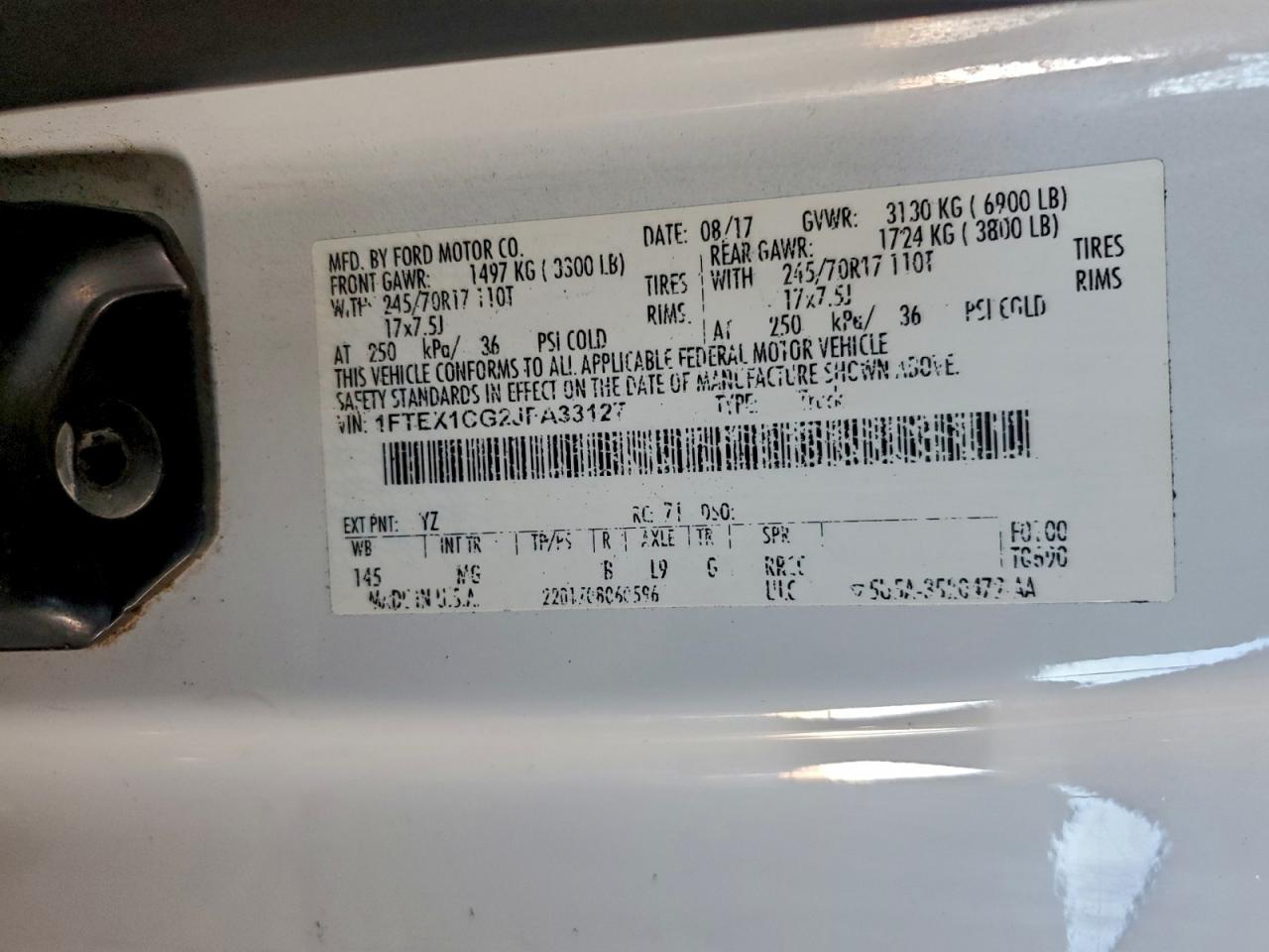 2018 Ford F150 Super Cab VIN: 1FTEX1CG2JFA33127 Lot: 94387015