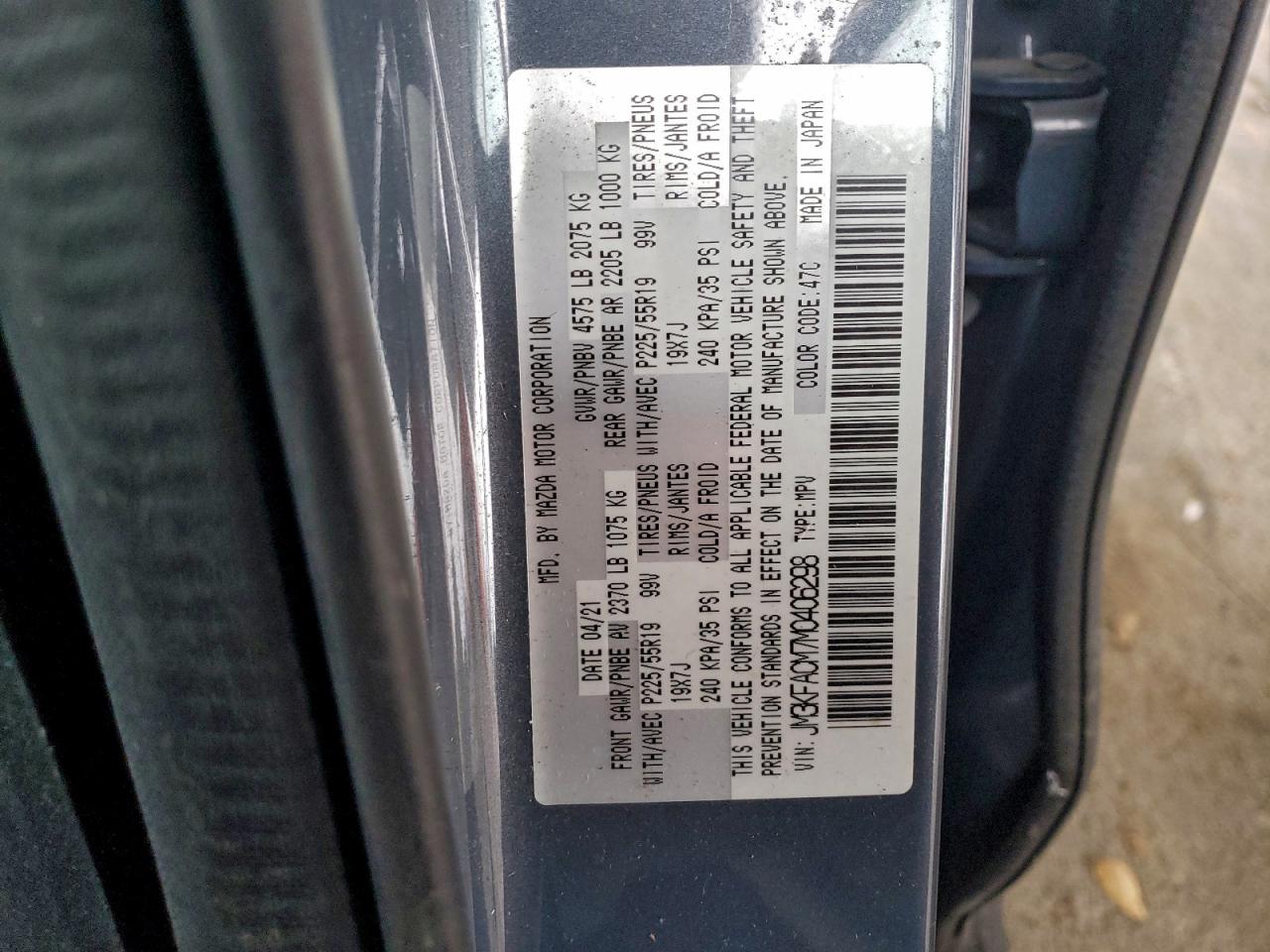 2021 Mazda Cx-5 Touring VIN: JM3KFACM7M0406298 Lot: 94512295