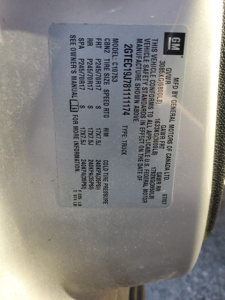 2008 GMC Sierra C1500 VIN: 2GTEC19J781111174 Lot: 92351425