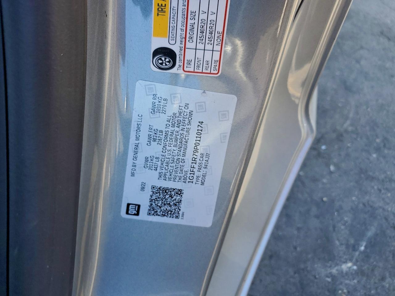 2023 Chevrolet Camaro Lt1 VIN: 1G1FF1R79P0110174 Lot: 92919785