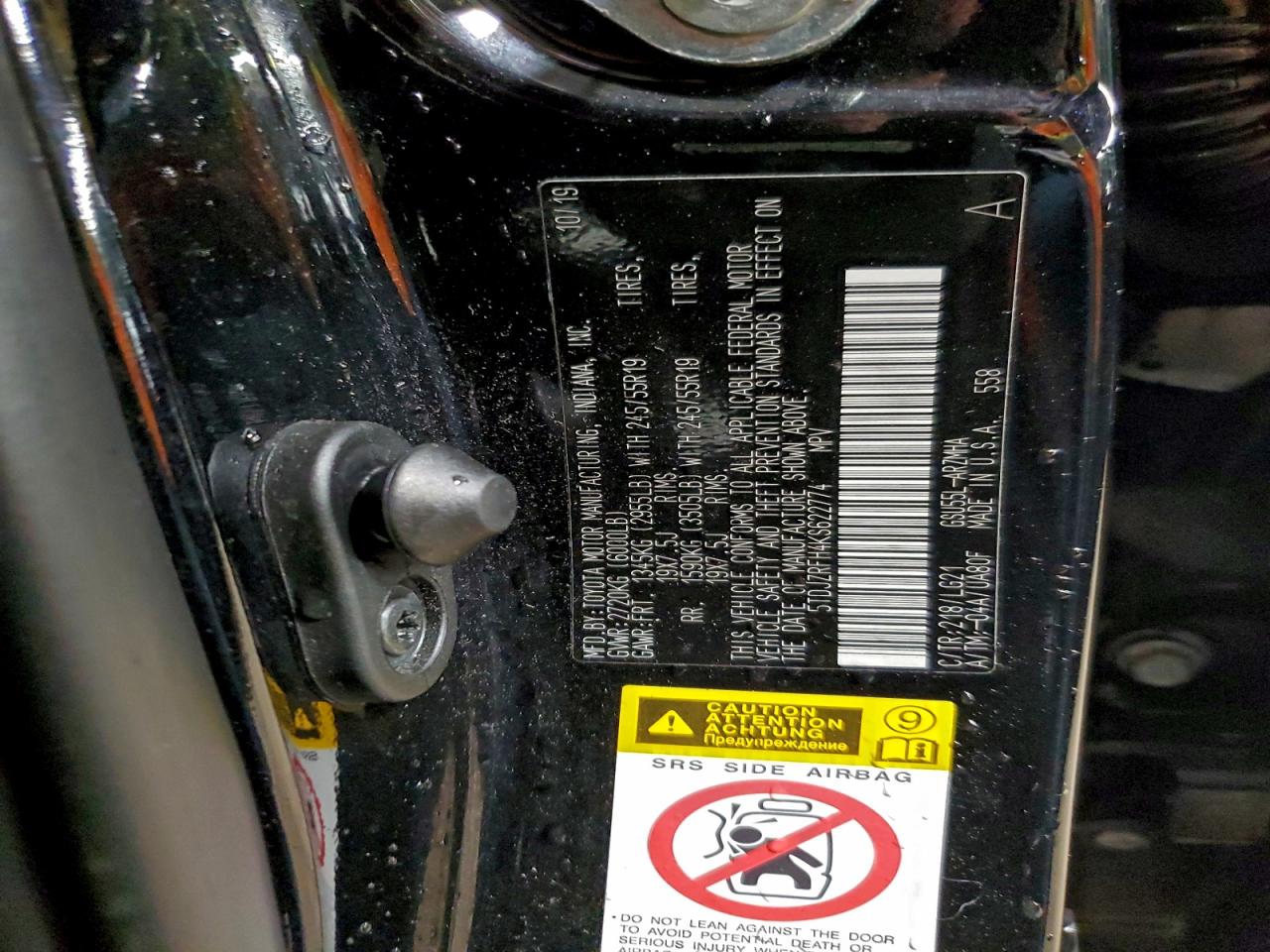 2019 Toyota Highlander Se VIN: 5TDJZRFH4KS622774 Lot: 94045495