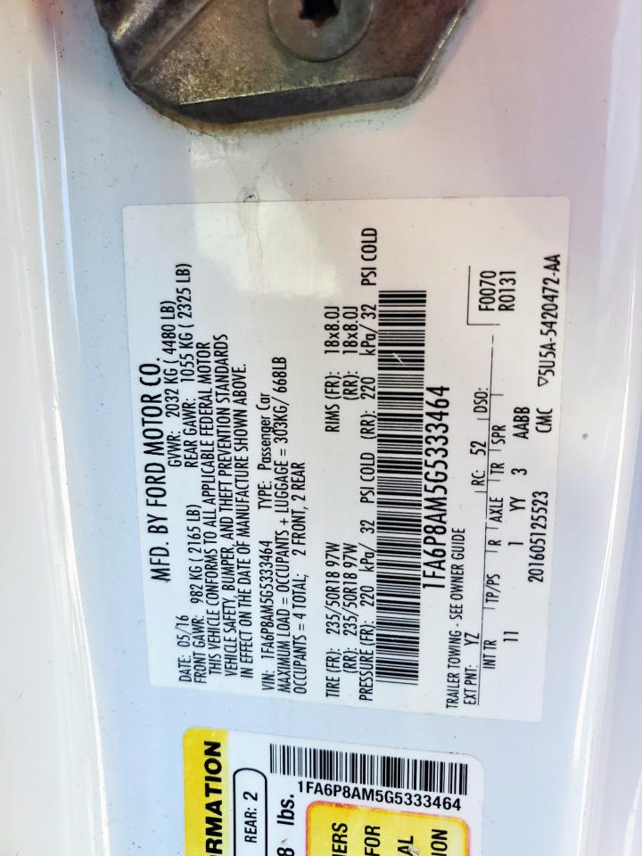 2016 Ford Mustang VIN: 1FA6P8AM5G5333464 Lot: 92711475