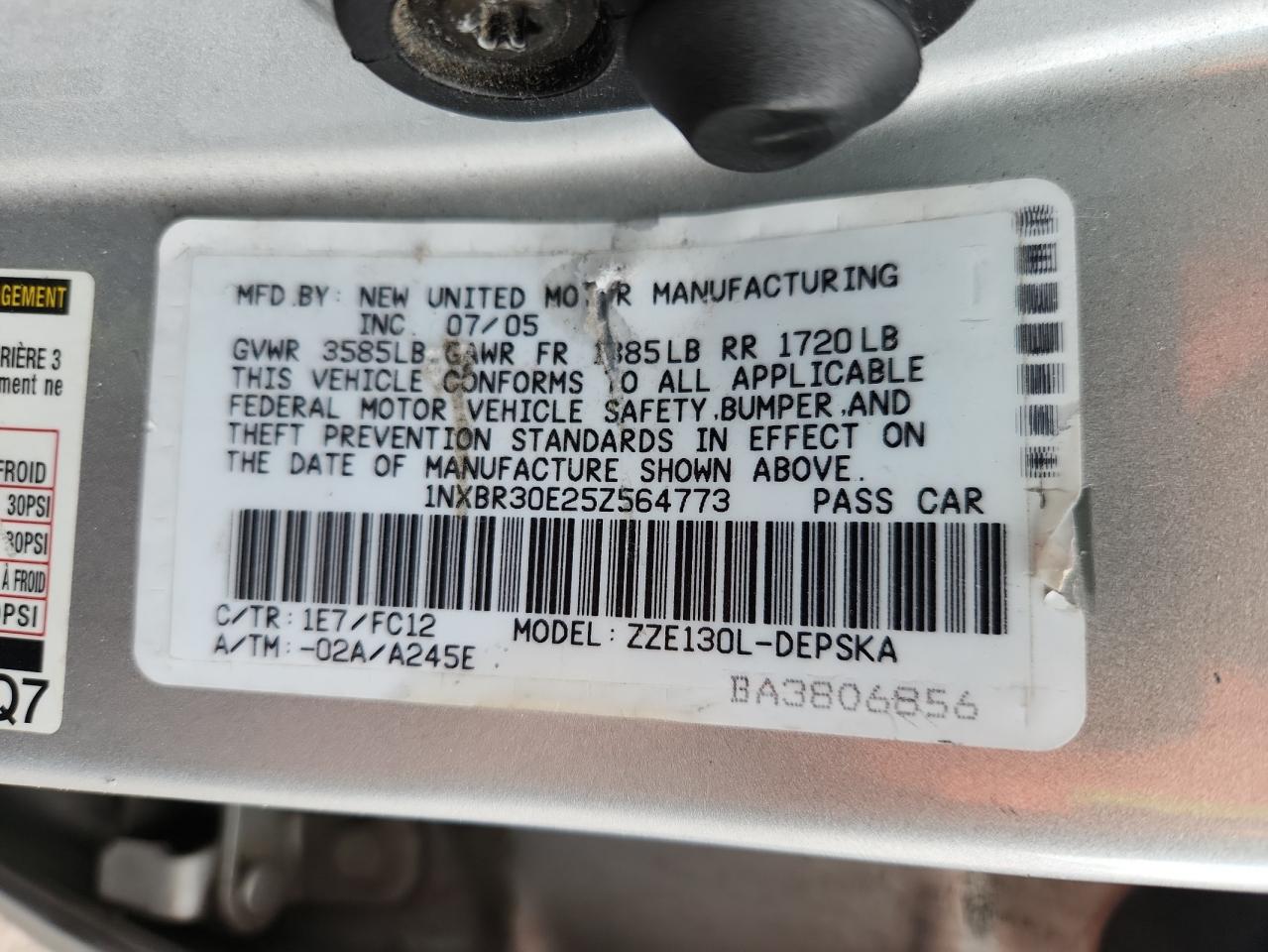 2005 Toyota Corolla Ce VIN: 1NXBR30E25Z564773 Lot: 93092855