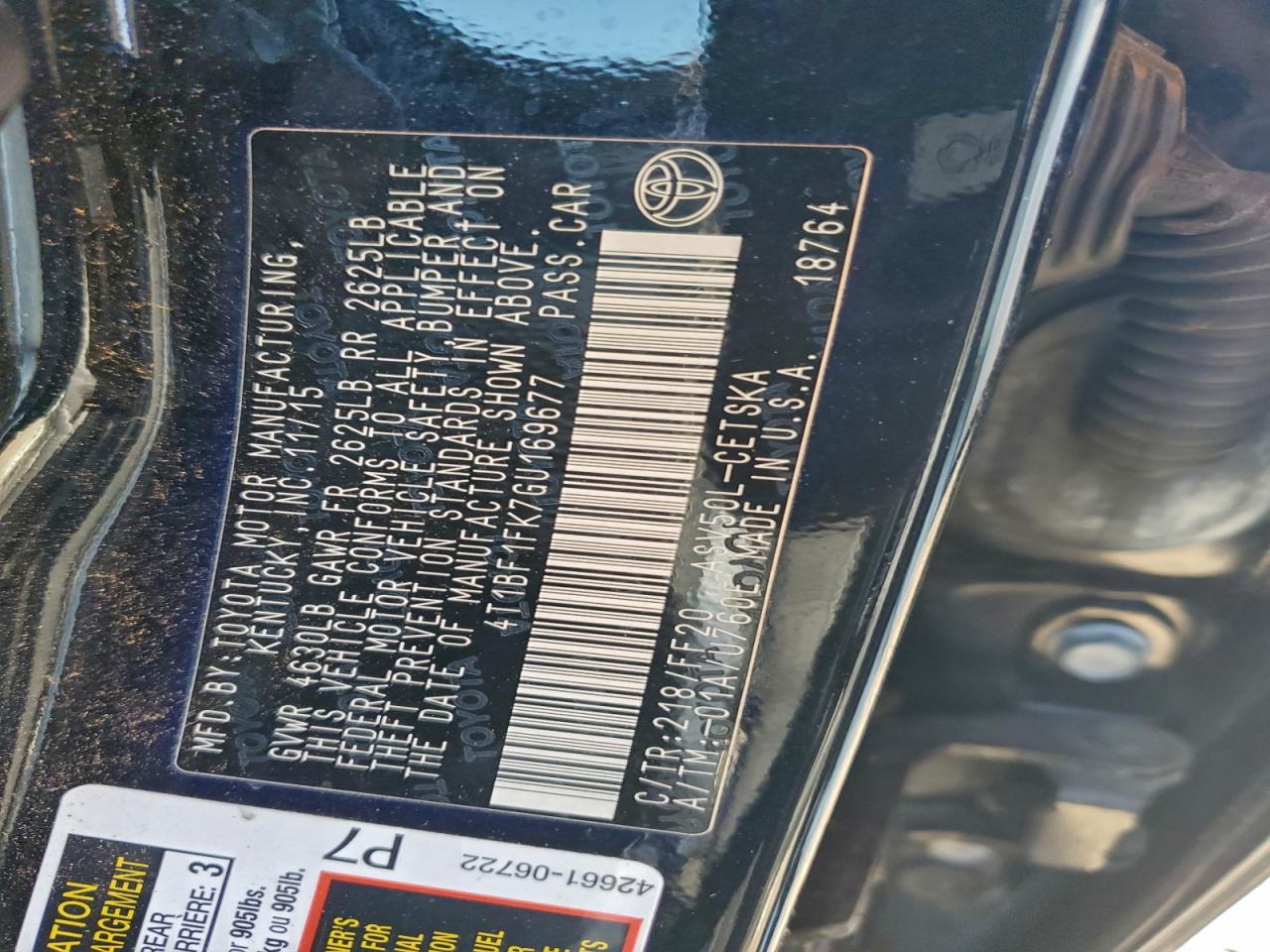 2016 Toyota Camry Le VIN: 4T1BF1FK7GU169677 Lot: 94083425