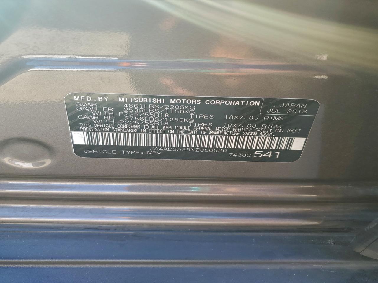 2019 Mitsubishi Outlander Se VIN: JA4AD3A35KZ006520 Lot: 94486065