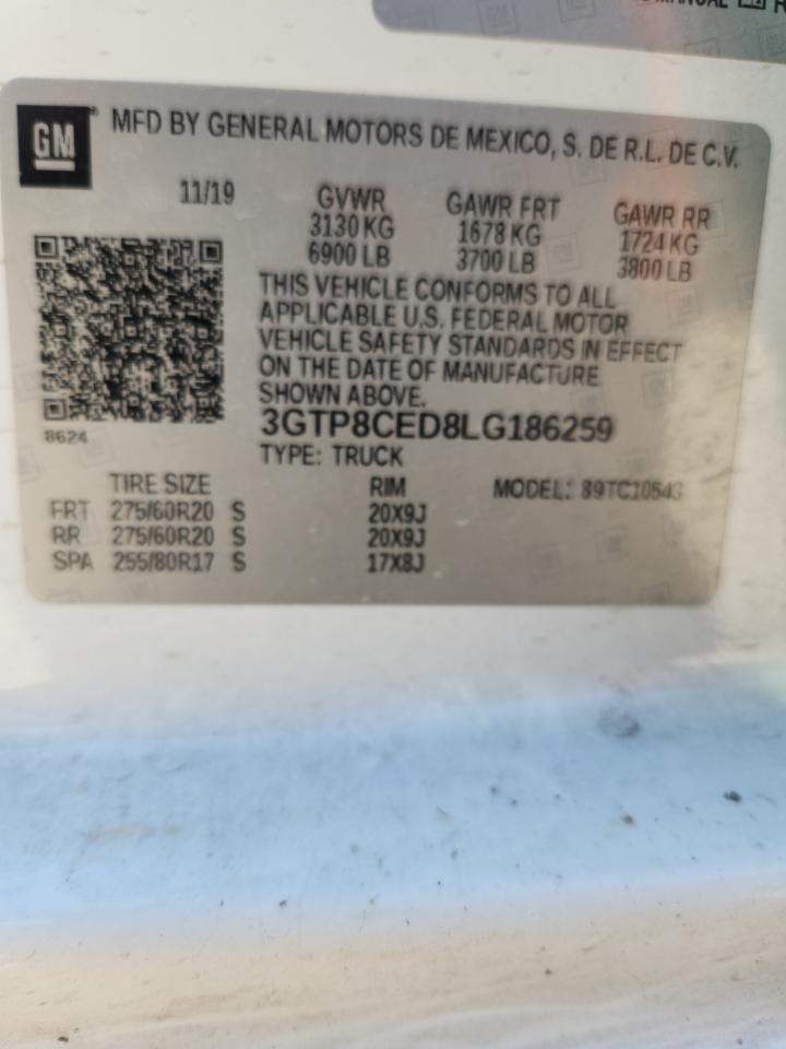 2020 GMC Sierra C1500 Elevation VIN: 3GTP8CED8LG186259 Lot: 89907255