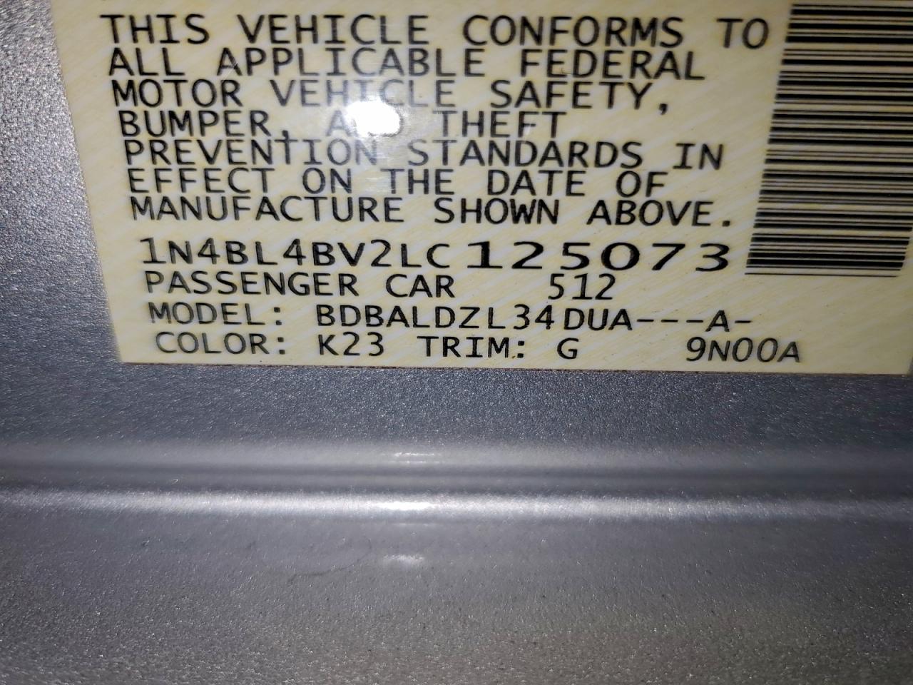 2020 Nissan Altima S VIN: 1N4BL4BV2LC125073 Lot: 95298715