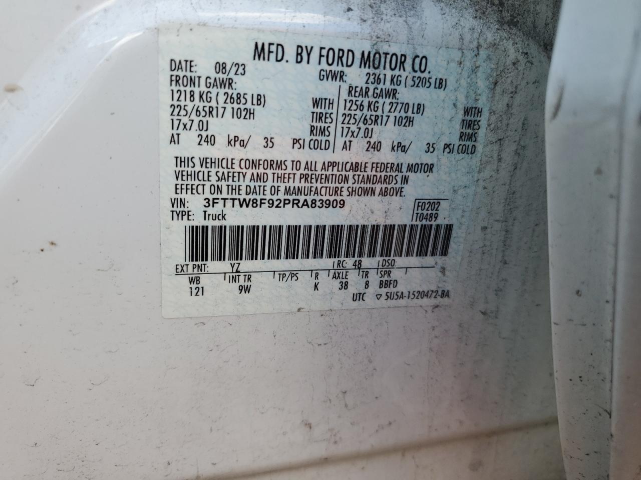 2023 Ford Maverick Xl VIN: 3FTTW8F92PRA83909 Lot: 90446195