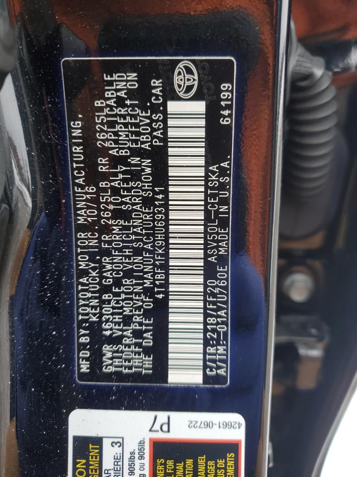 2017 Toyota Camry Le VIN: 4T1BF1FK9HU693141 Lot: 92076005