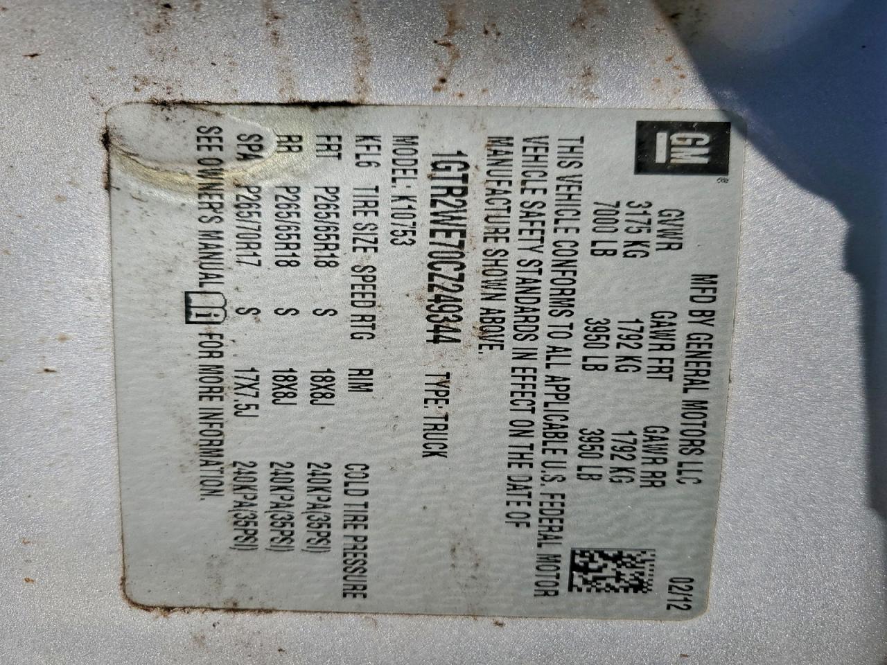 2012 GMC Sierra K1500 Slt VIN: 1GTR2WE70CZ249344 Lot: 93988345