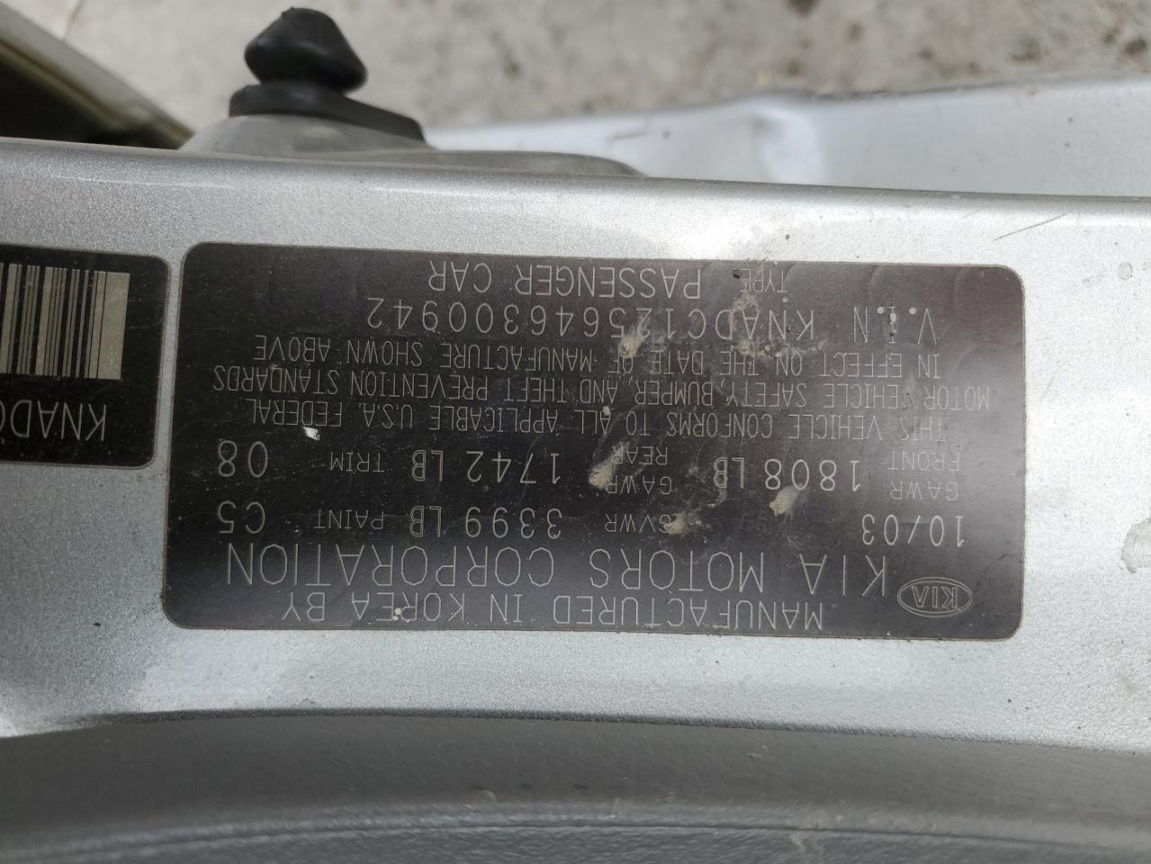 2004 Kia Rio VIN: KNADC125646300942 Lot: 92842505