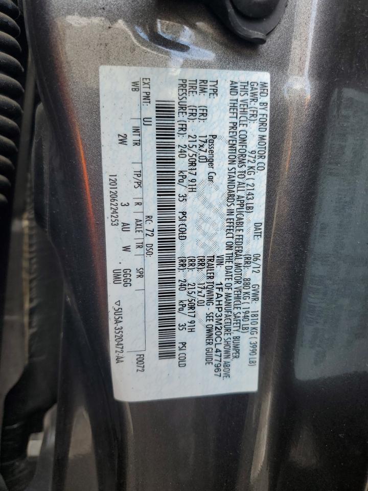 2012 Ford Focus Sel VIN: 1FAHP3M20CL477967 Lot: 91134335