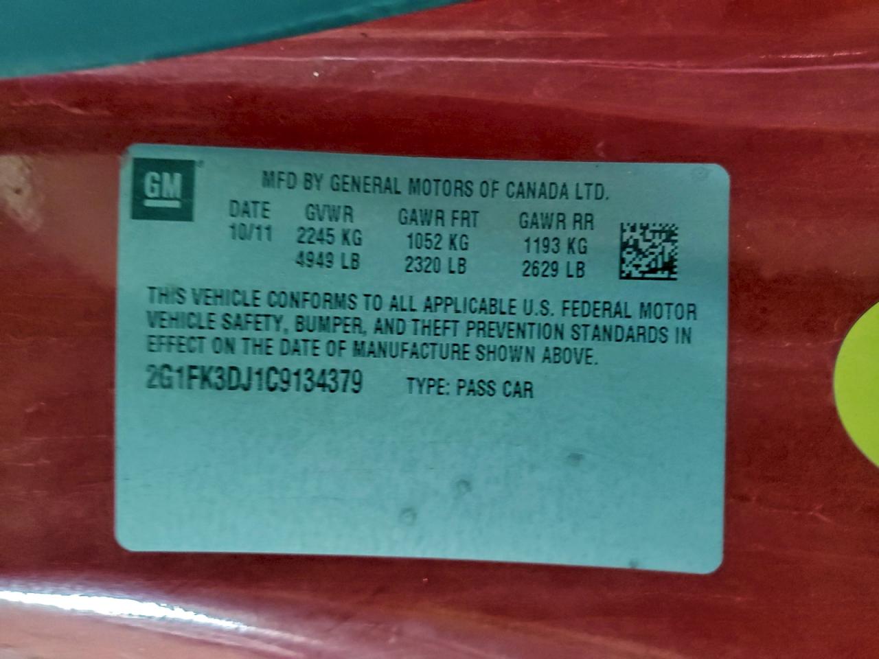 2012 Chevrolet Camaro 2Ss VIN: 2G1FK3DJ1C9134379 Lot: 93552975