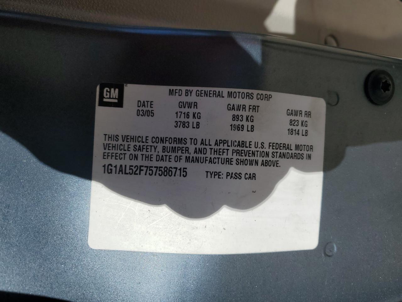 2005 Chevrolet Cobalt Ls VIN: 1G1AL52F757586715 Lot: 92577655