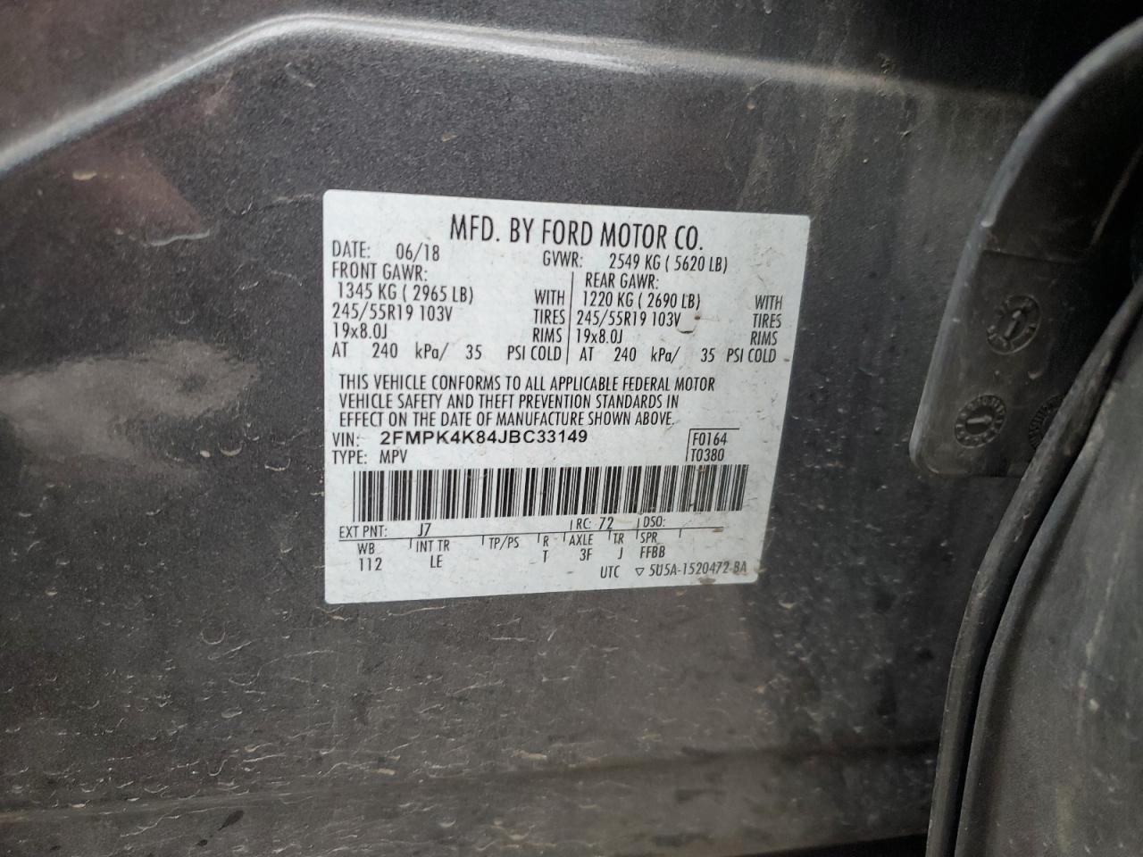 2018 Ford Edge Titanium VIN: 2FMPK4K84JBC33149 Lot: 93717755