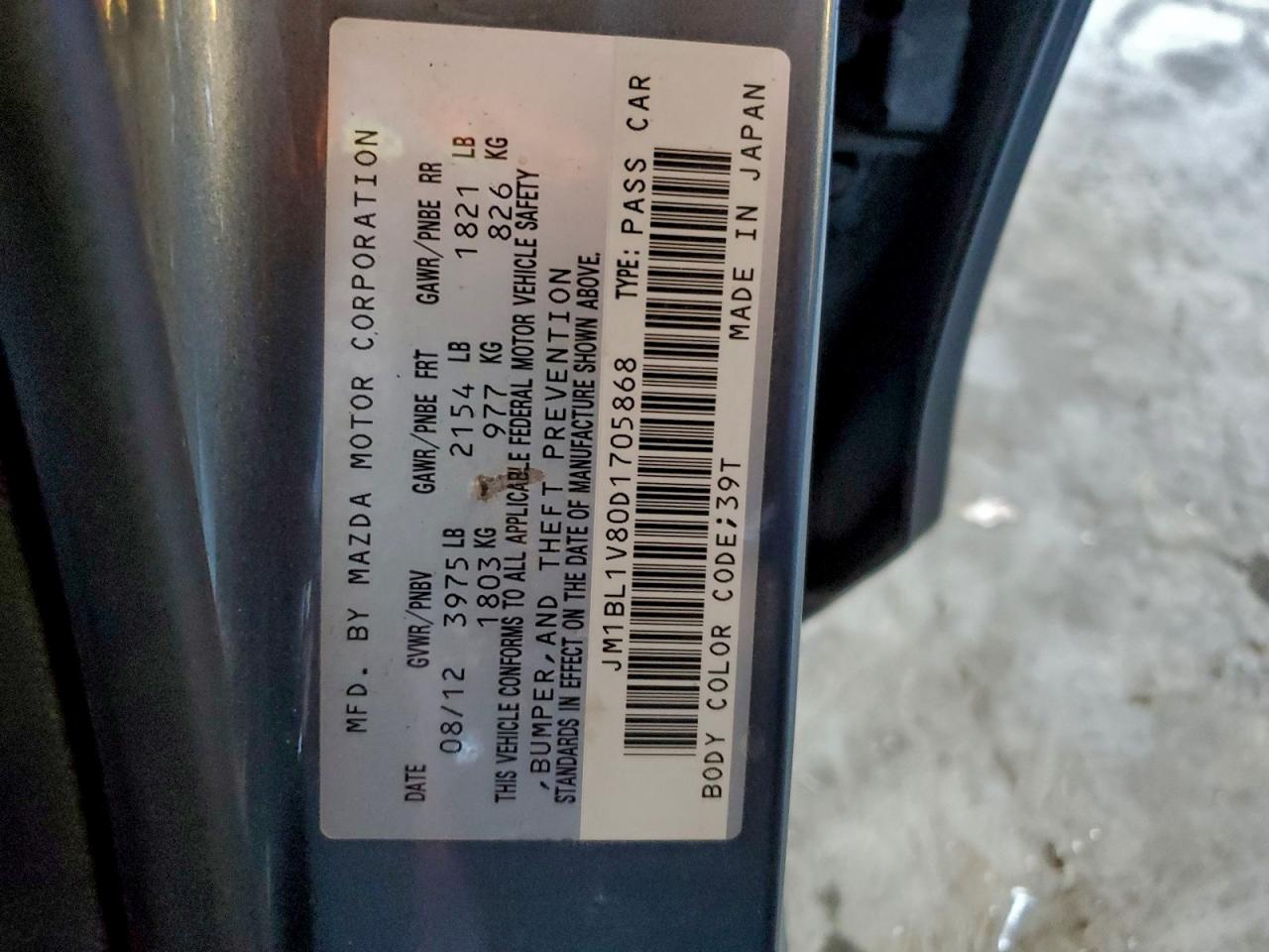 2013 Mazda 3 I VIN: JM1BL1V80D1705868 Lot: 93749515