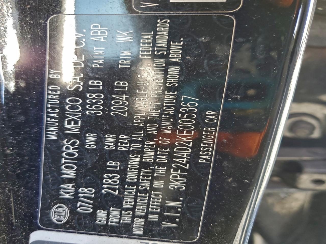 2019 Kia Forte Fe VIN: 3KPF24AD2KE005367 Lot: 94071105