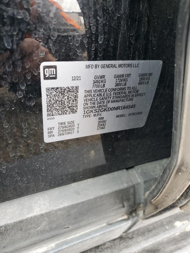 2022 GMC Yukon Xl K1500 Slt VIN: 1GKS2GKD0NR164545 Lot: 93036845