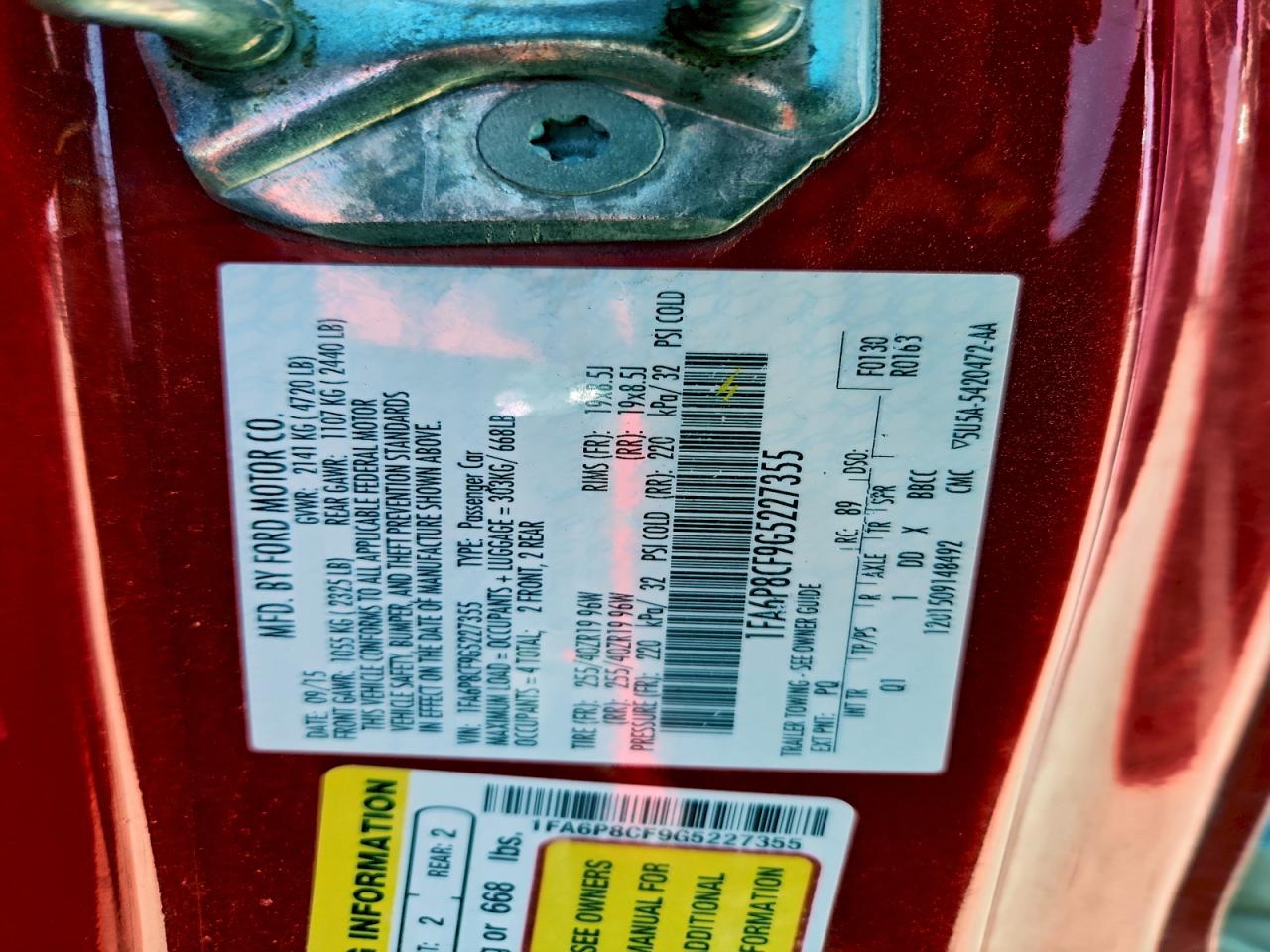 2016 Ford Mustang Gt VIN: 1FA6P8CF9G5227355 Lot: 93905135