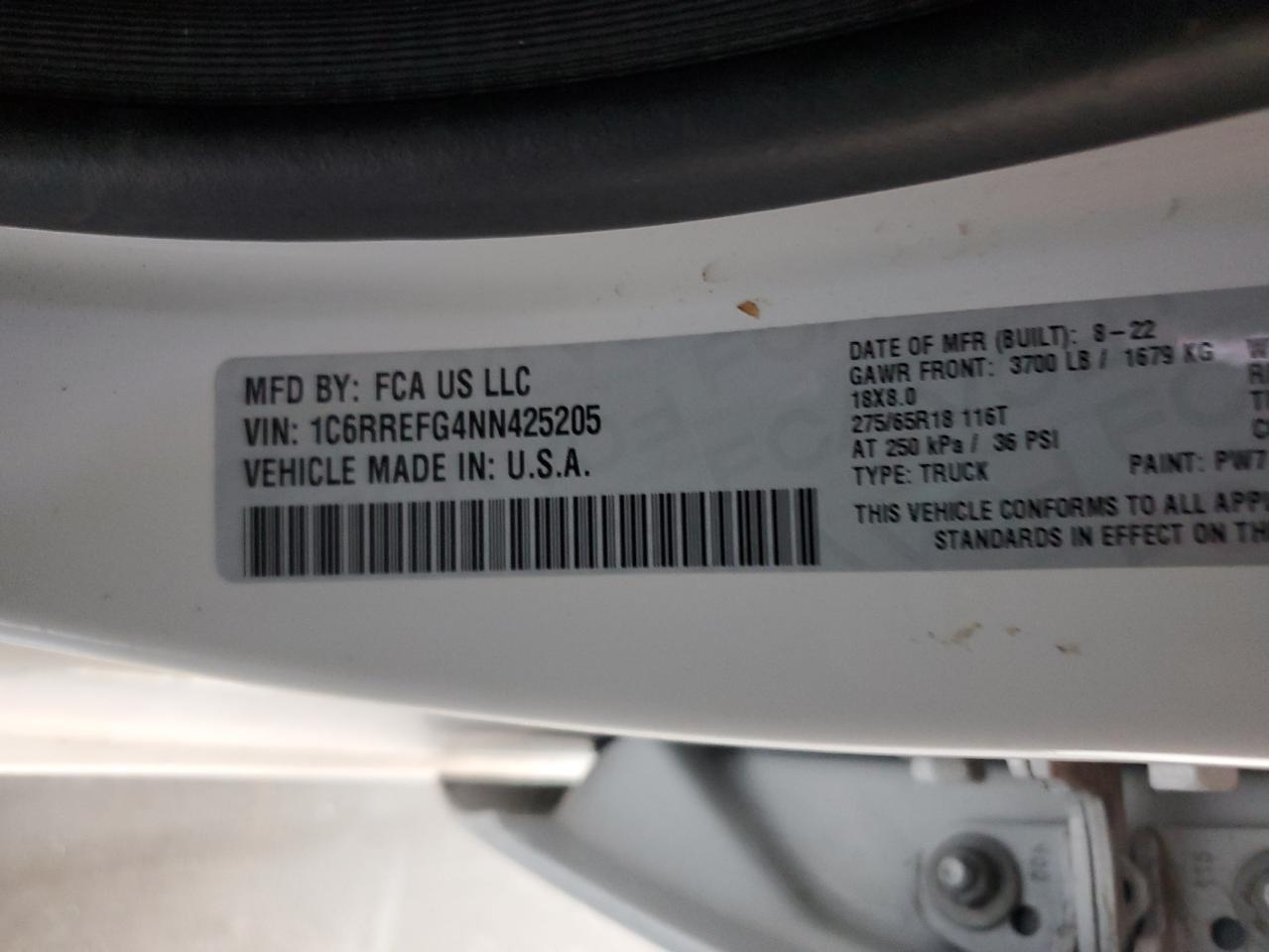 2022 Ram 1500 Big Horn/Lone Star VIN: 1C6RREFG4NN425205 Lot: 91714965