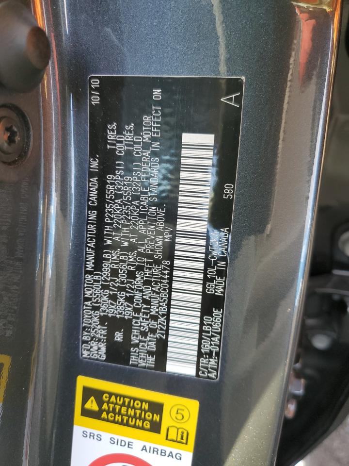 2011 Lexus Rx 350 VIN: 2T2ZK1BA5BC044478 Lot: 92647355