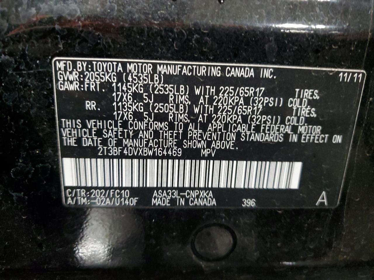 2011 Toyota Rav4 VIN: 2T3BF4DVXBW164469 Lot: 91944245