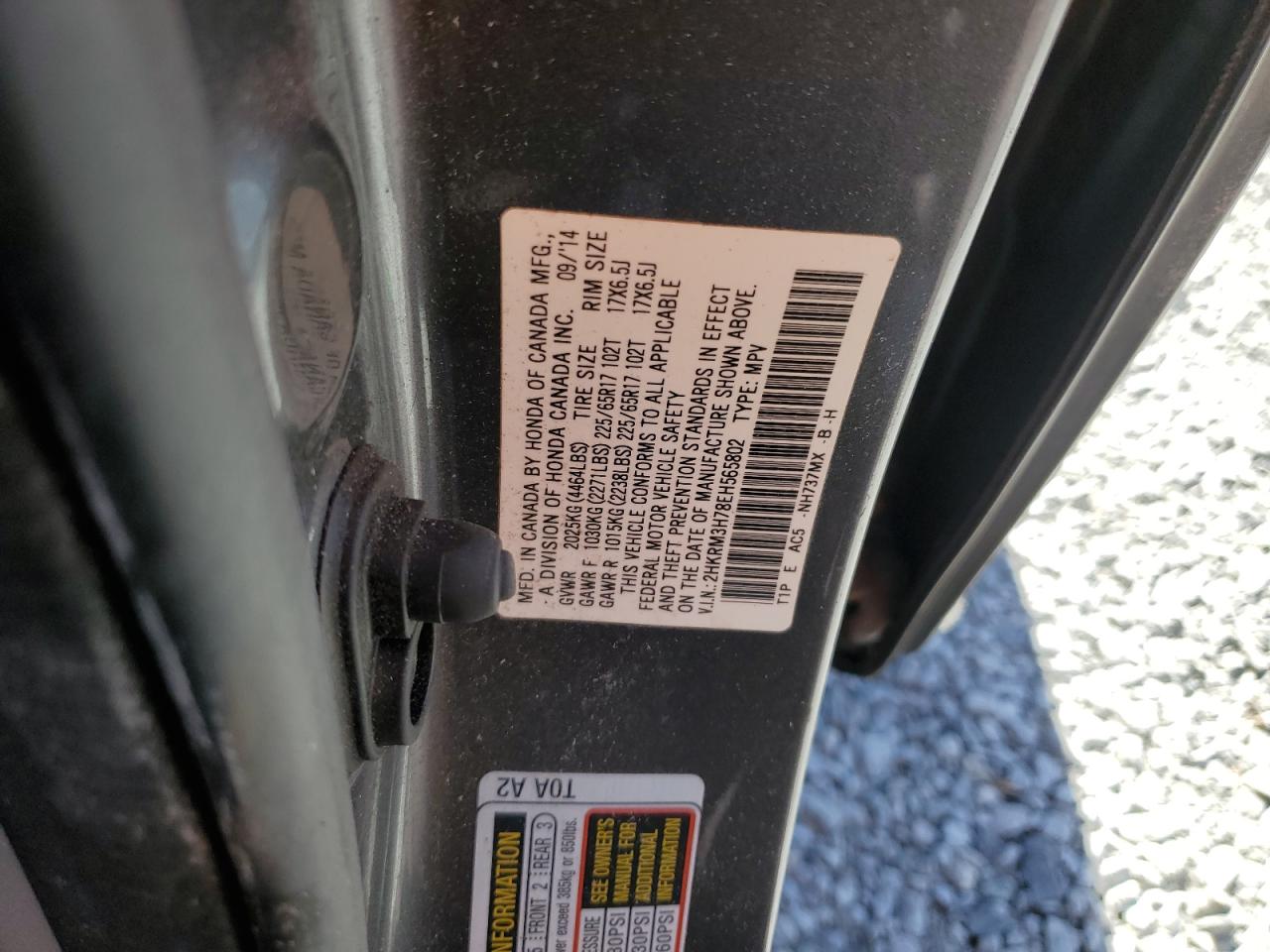 2014 Honda Cr-V Exl VIN: 2HKRM3H78EH565802 Lot: 91677725