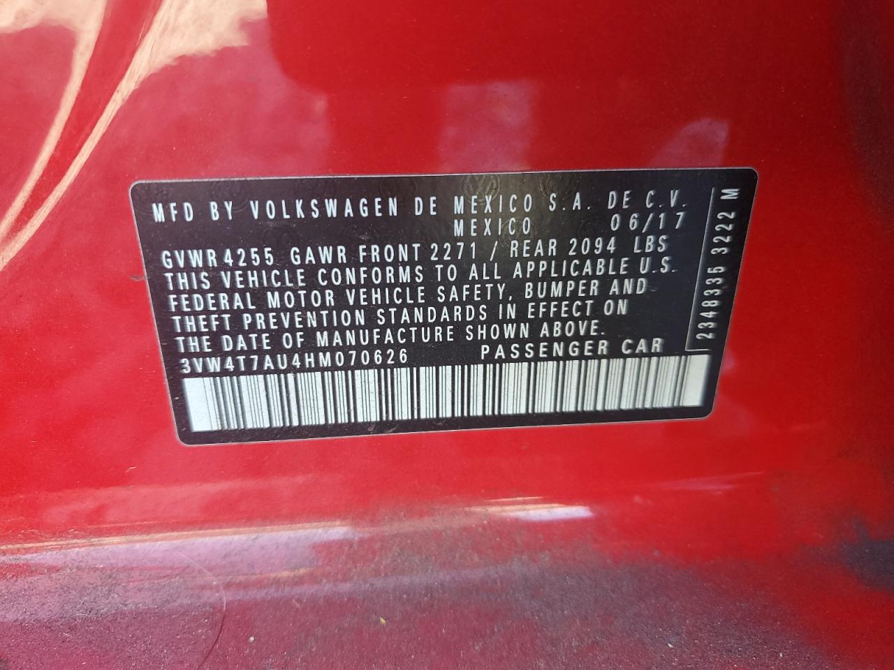 2017 Volkswagen Gti S VIN: 3VW4T7AU4HM070626 Lot: 92744845