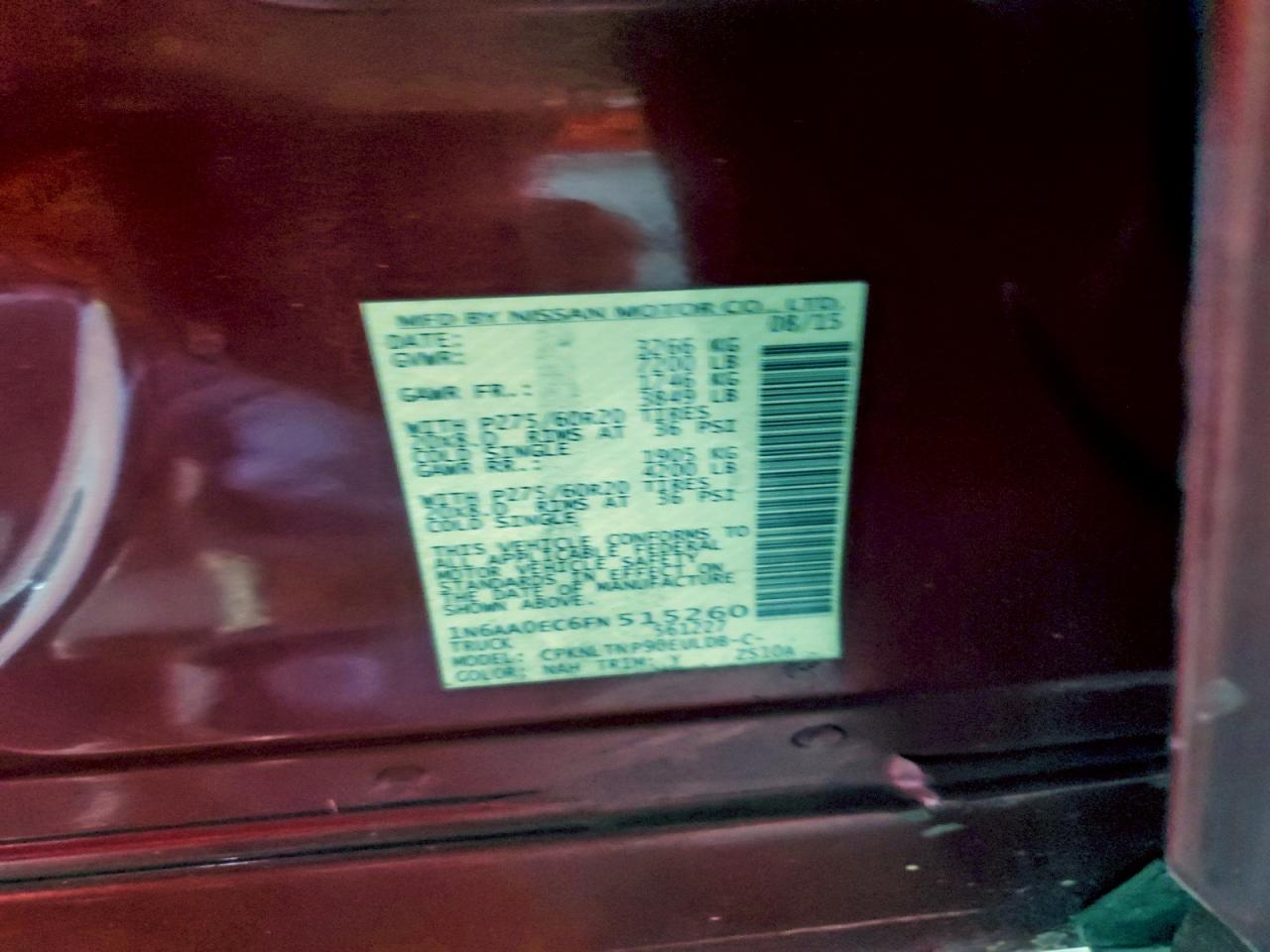 2015 Nissan Titan S VIN: 1N6AA0EC6FN515260 Lot: 94514595