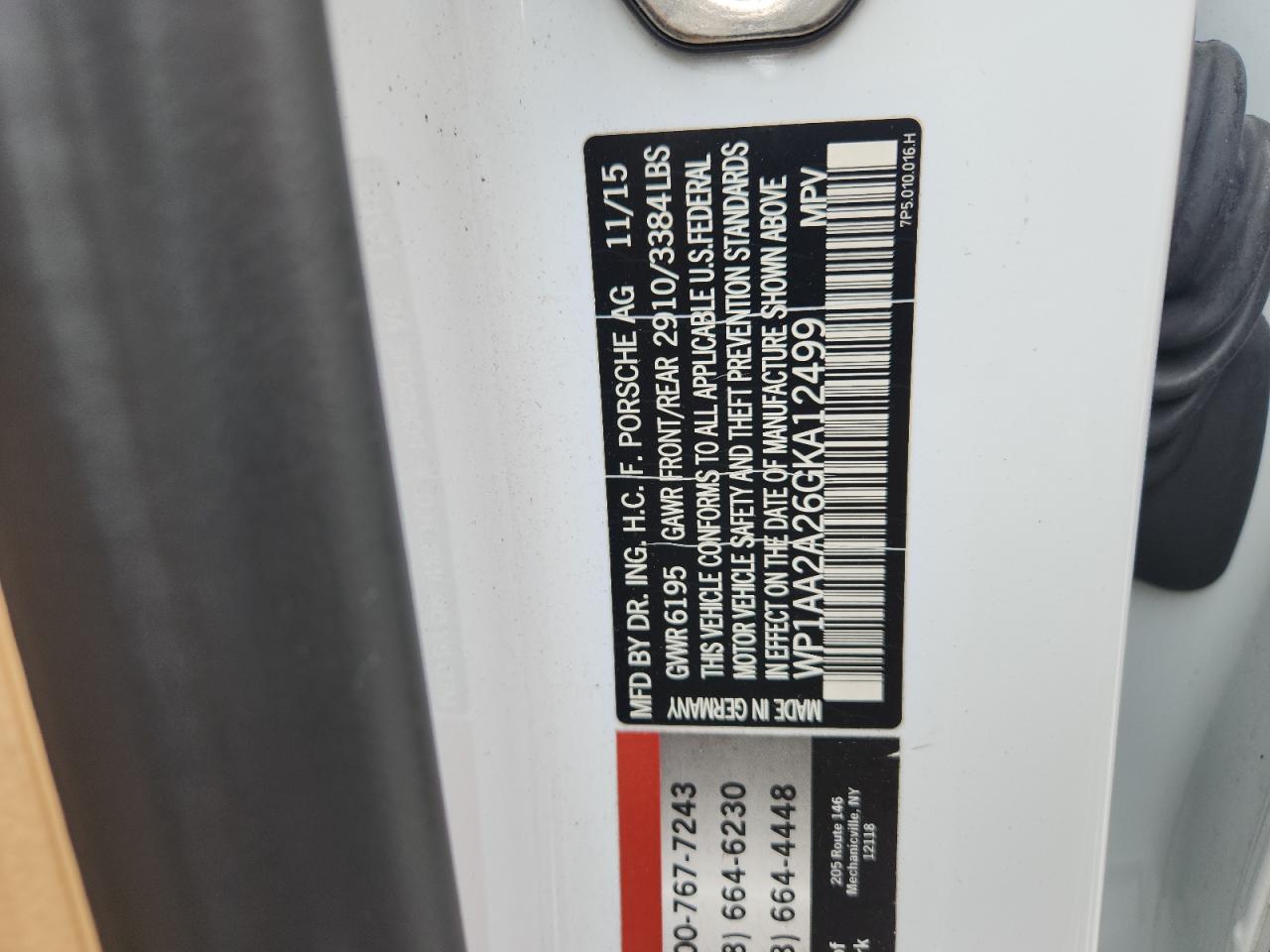 2016 Porsche Cayenne VIN: WP1AA2A26GKA12499 Lot: 91556435