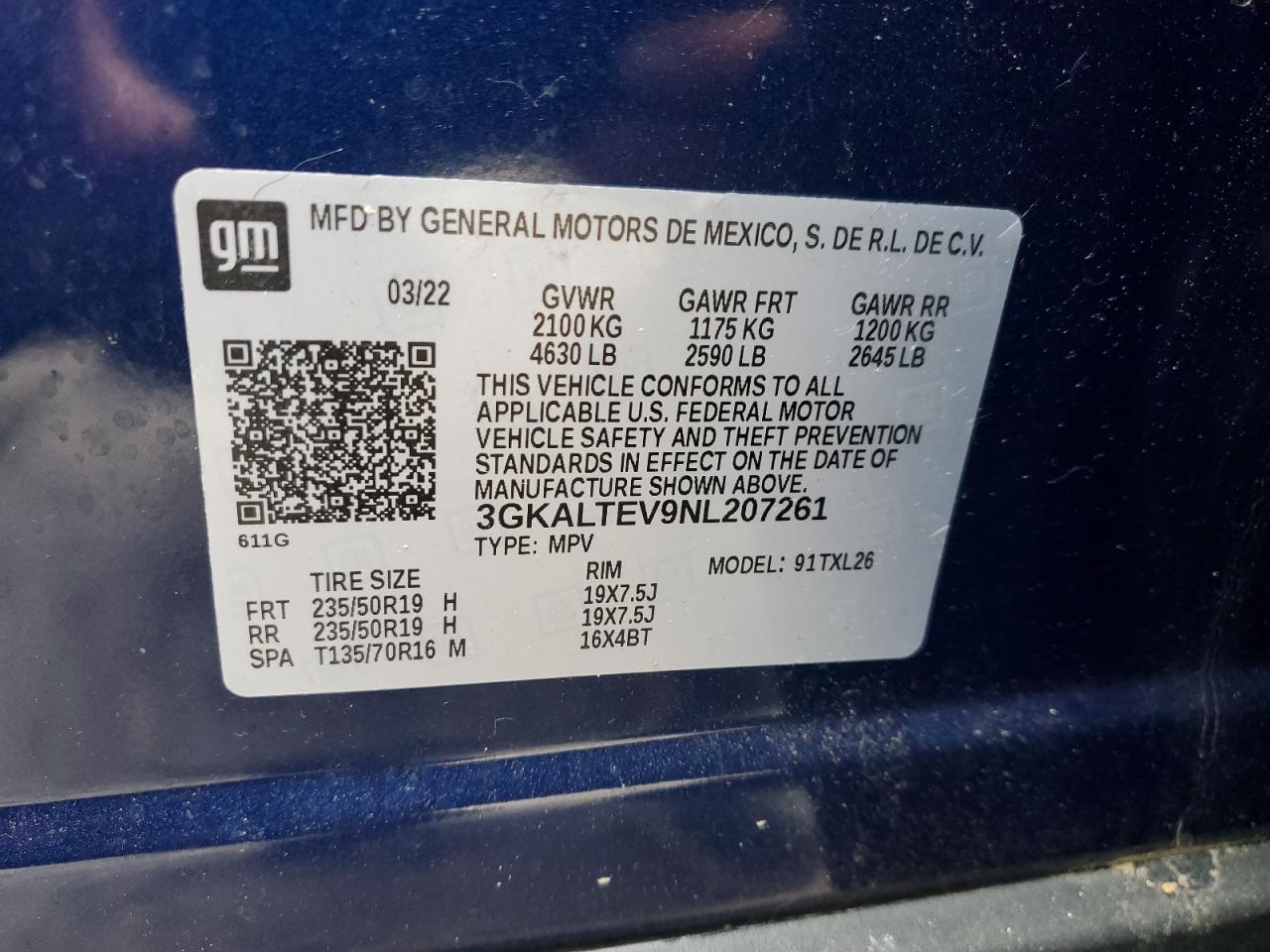 2022 GMC Terrain Sle VIN: 3GKALTEV9NL207261 Lot: 91099485