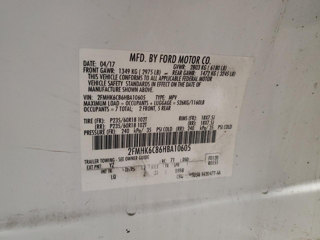 2017 Ford Flex Sel VIN: 2FMHK6C86HBA10605 Lot: 93215315